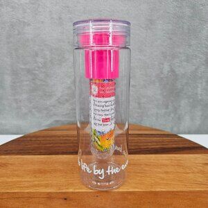 FabFitFun Fruit H2O Tumbler Water Bottle Infuser Pink Clear Hard Plastic New